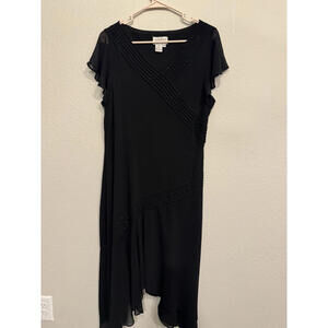 Vintage Papell Petites Black Beaded Flutter Sleeve Cocktail Dress‎ Sz 14P